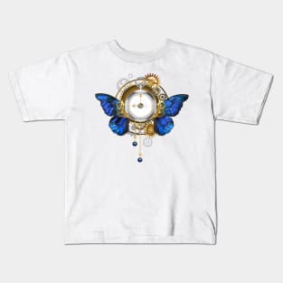 Steampunk Antique Clock with Morpho Butterfly Wings Kids T-Shirt